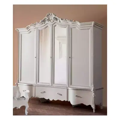 Viertüriger Weißer Klassischer Kleiderschrank Massivholz Schränke Design