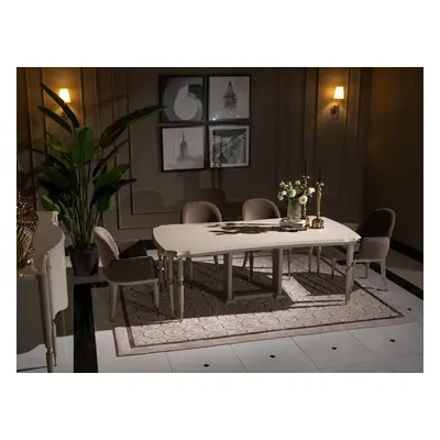 Essgruppe Essecke Esstisch Stühle Set 7tlg Esszimmer Beige Holz Design