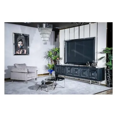 Set TV Ständer Sessel Couchtisch Beistelltisch Wohnzimmer 5tlg grau neu