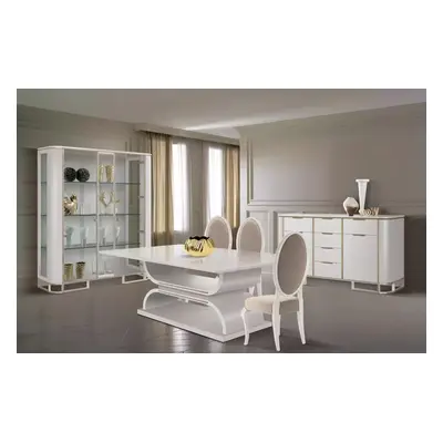 Esszimmer Garnitur Set Tisch 4x Stühle Vitrine Komplettes Set Neu 7tlg.