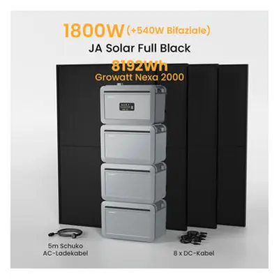 Growatt NEXA 2000 All-in-One Speicher für Balkonkraftwerke, mit 4 x 450W JA Solar Bifaziale Sola