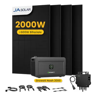 Growatt NOAH 2000 All-in-One Speicher für Balkonkraftwerke, mit 4 x 500W JA Solar Bifaziale Sola