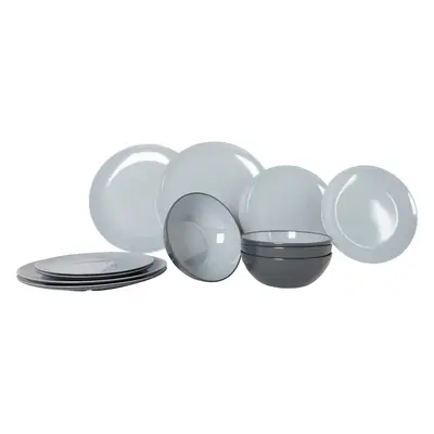 GIMEX Melamin Geschirr Set Vivid Line 12tlg Camping Essgeschirr Picknick Teller-Grau
