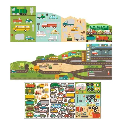 Petit Collage Wiederverwendbare Aufkleber mit der Szene „Autos und Maschinen“.