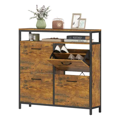 HOMCOM Schuhschrank mit 4 Klappen Schmal Schuhkipper mit Verstellbar Trennwand, offenem Fach Sch