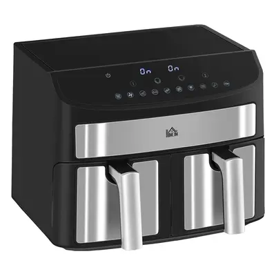 HOMCOM Heißluftfritteuse 8L Fritteuse mit Doppelkammer, Airfryer mit 10 Programmen, 2400 W Luftf