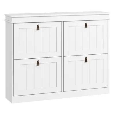 HOMCOM Schuhschrank für 20 Paare, moderner schmaler Schuhschrank mit 4 kippbaren Schubladen und 