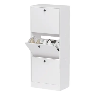 HOMCOM Schuhschrank mit 3 Klappen, Schuhkipper, Schuhregal mit Verstellbar Trennwand Schmal Schu