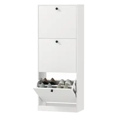 HOMCOM Schuhschrank mit 3 Klappen, Schuhregal mit Verstellbar Trennwand, Schuhkommode Schmal Sch