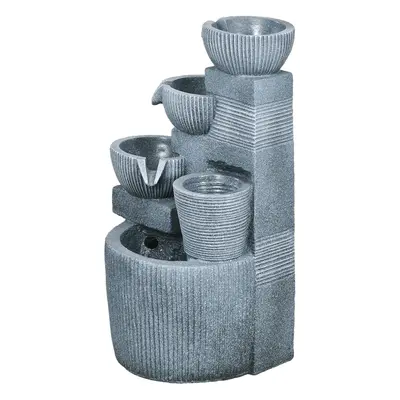 Outsunny Gartenbrunnen Solar Wasserbrunnen mit 4 Stufen und LED-Beleuchtung, Zierbrunnen für Gar