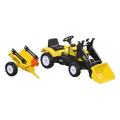 HOMCOM Trettraktor mit Anhänger, Tretfahrzeug mit Schaufel, Kinderfahrzeug Traktor für ab 3 Jahr