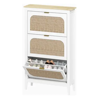 HOMCOM Schuhschrank für 21 Paar Schuhe, schmaler bohème Schuhschrank mit 3 klappbaren Schubladen