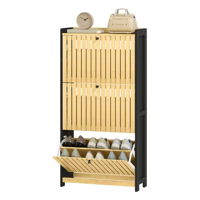 HOMCOM Schuhschrank 18 Paare, schmaler Schuhschrank, Eingangsmöbel mit 3 kippbaren Schubladen, G