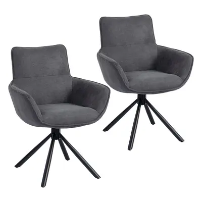 HOMCOM Esszimmerstuhl 2er Set Drehbar Küchenstuhl mit Samtoptik, Sessel mit Armlehne, Metallbein