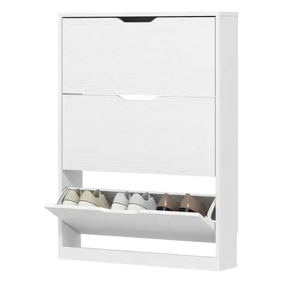 HOMCOM Schuhschrank mit 3 Klappen, Schuhregal, Schuhkipper Schmal Schuhkommode für 9-12 Paar Sch