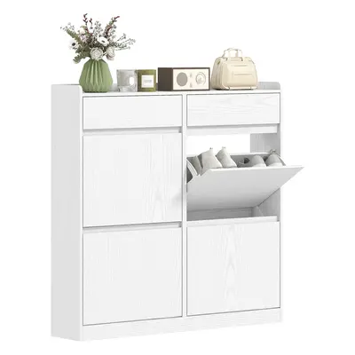 HOMCOM Schuhschrank für 8 Paare, schmaler Schuhschrank für den Eingangsbereich mit 2 Schubladen 