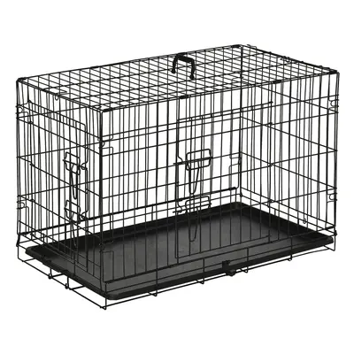 PawHut Hundebox Transportbox für Kleintiere 76x46x52cm, zusammenklappbar, Metall, schwarz, ideal