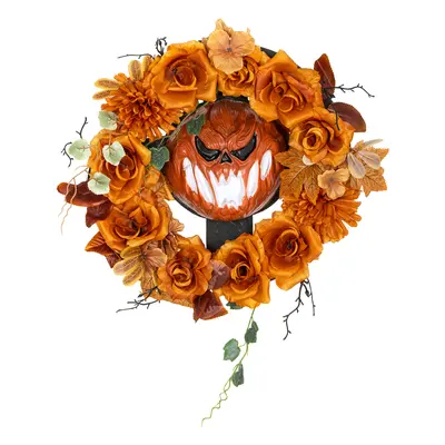 Outsunny Halloween Dekoration Hängender Kürbis-Kranz mit 44 LEDs mit Flammeneffekt, Haustür Deko